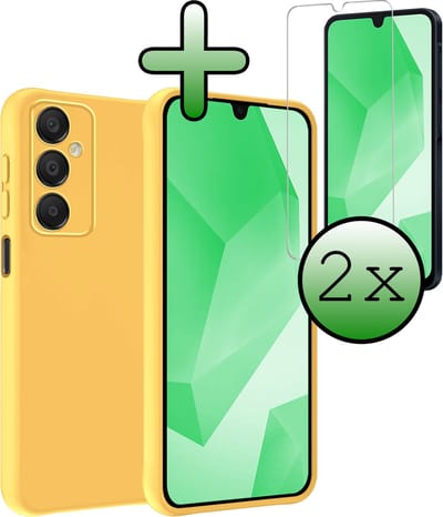 Hoesje Met 2x Screenprotector - Geschikt voor Samsung Galaxy A16 - Sterk & Shockproof - Back Cover - Siliconen Case - Telefoon Hoes - Geel