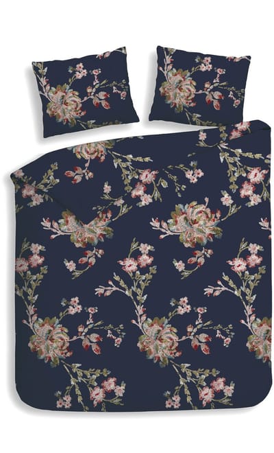 Heckettlane Daisy Dekbedovertrek - 100% Katoen-Flanel - 240x200-220 cm - Lits-Jumeaux - Blauw