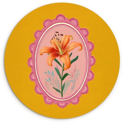 WallCircle® Wandcirkel 120x120 cm - Muurcirkel Lelie - Oranje - Lijst - Ovaal - Muurdecoratie woonkamer - Wanddecoratie slaapkamer - Kamer decoratie accessoires - Ronde schilderijen XXL