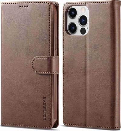 LC.IMEEKE Hoesje - Geschikt voor iPhone 14 Pro Hoesje - LC.IMEEKE Luxe Book Case - Donkerbruin