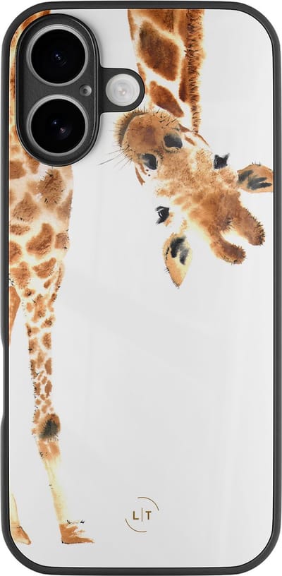 Hoesje geschikt voor iPhone 17 - Giraffe - Luxe Glazen Hardcase - Giraffe - Bruin - Leuke Telefoonhoesjes