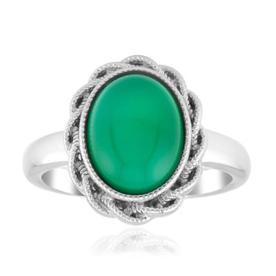 Cavill - Zilveren ring - 925 Sterling zilver Platina Geplateerd - Groene Onyx 2,478 ct Ovaal Cabochon - Elegante damesring met Indiase edelsteen