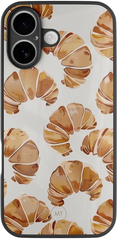 Hoesje geschikt voor iPhone 16 - Croissant - Luxe Hard Case - Print - Beige - Mooie Telefoonhoesjes