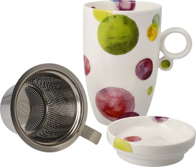 Goebel - Colori | Theekop met deksel en zeef Mix | Beker - porselein - 450ml