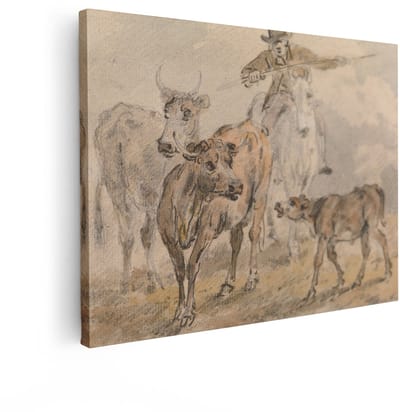 Artaza Canvas Schilderij Koe Met Kalf - 40x30 cm - Wanddecoratie Boerderij - Muurdecoratie Paard - Schilderijen Op Canvas Dieren