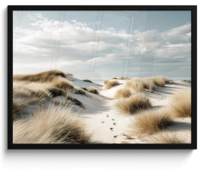 Poster in lijst - Fotolijst 70x50 cm - Posters - Duinen - Gras - Sporen - Wolken - Posterlijst zwart - Decoratie - Wanddecoratie woonkamer - Muurdecoratie slaapkamer