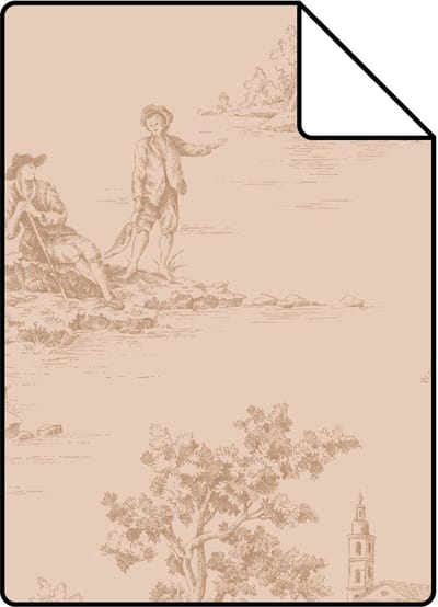 Proefstaal ESTAhome behang toile de jouy print zacht roze - 26.5 x 21 cm - 139812-S