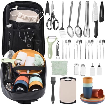 Kampeer Kookgerei Set Kampeer Essentiële Uitrusting voor Kampeerkeuken Koken Grillen veelkleurig