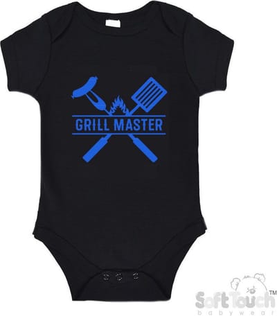 100% Katoenen Romper "Grill Master" Unisex Katoen Zwart/blauw Maat 56/62
