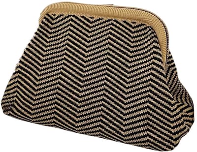 Without Lemon – Geweven Clutch - Tas - Bohemian stijl - Stijlvol & Functioneel - Voor Werk, Uitgaan, Vakantie of Stranddag - Make up Tas - 29x22x10cm - Zwart Bruin Streepjes