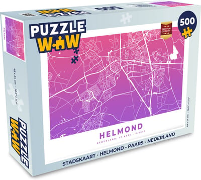 Puzzel Stadskaart - Helmond - Paars - Nederland - Legpuzzel - Puzzel 500 stukjes - Plattegrond