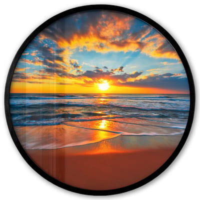 Poster in lijst Rond - Fotolijst 40x40 cm - Posters - Zee - Zonsondergang - Strand - Wolken - Oranje - Ronde posterlijst zwart - Decoratie - Wanddecoratie woonkamer - Muurdecoratie slaapkamer