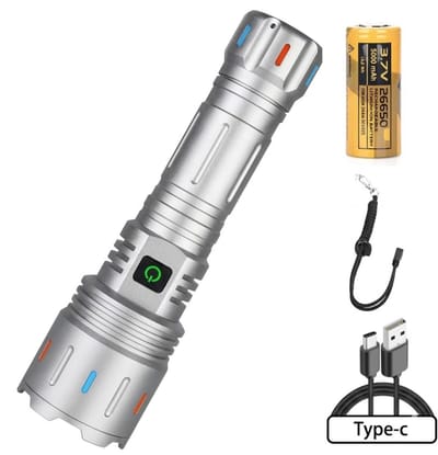 Tamarow Oplaadbare LED Zaklamp - Maglite 5800 Lumen - Duurzaam - Zoomfunctie - Waterdicht - 26650 Batterij - 5000mAh - TYPE-C USB - Zilver