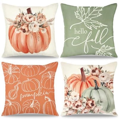 Set van 4 Herfst Kussenovertrekken 45x45cm - Decoratieve Pompoen Kussenslopen voor Halloween en Thanksgiving