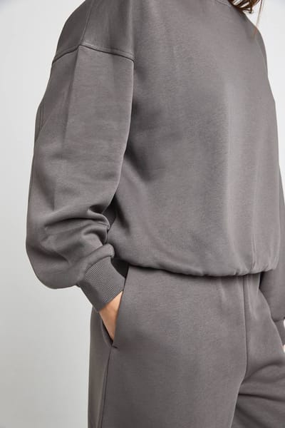 boohoo Dames Naaddetail Sweatshirt Barrel Jogger Trainingspak | Charcoal | Maat: XS