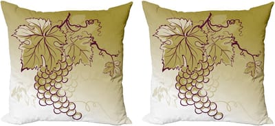 ABAKUHAUS Decoratieve kussenhoes met druivenmotief, 2 stuks, modern accent, dubbelzijdige digitale print, 40x40 cm, kaki gebroken wit