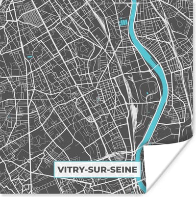 Poster Frankrijk - Plattegrond - Stadskaart - Kaart - Vitry-sur-Seine - 100x100 cm XXL