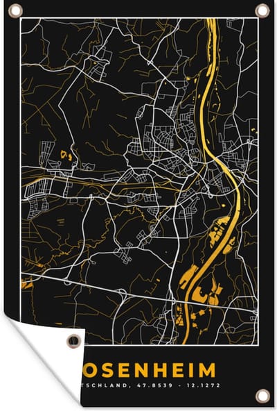 Muurdecoratie Rosenheim - Stadskaart - Plattegrond - Kaart - Duitsland - Goud - 120x180 cm - Tuinposter - Tuindoek
