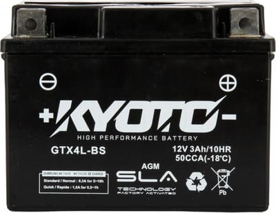 Batterie SLA Kyoto pour Quad Aeon 100 Cobra 4X2 2002 à 2004 YTX4L-BS SLA / 12V 3Ah Neuf