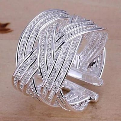 Zilverachtige klauwring voor dames geweven mesh-stijl sieraden cadeau US 8 gray