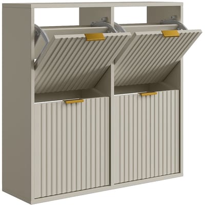 Vente-unique Schoenenkast met 4 uitklapbare vakken - Beige en goud - FRALYN