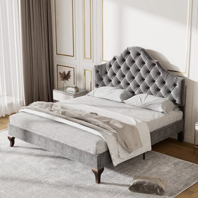 Gutent Gestoffeerd bed, 90x200cm, Grijs (Zonder matras) met lattenbodem en hoofdeinde, Gestoffeerd bed met in hoogte verstelbaar hoofdeinde voor volwassenen en tieners, Houten lattenbodems, Gemakkelijk te monteren, Fluweel