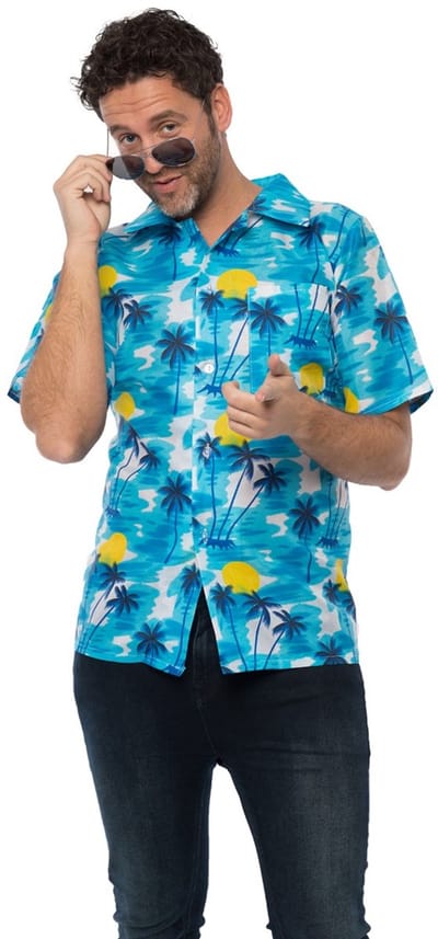 Partychimp Hawaii Blouse Mannen Carnavalskleding Heren Foute Party Verkleedkleren Volwassenen Carnaval Foute Party Toppers 2026 Summer is Magic- Polyester - Blauw - Maat L/XL
