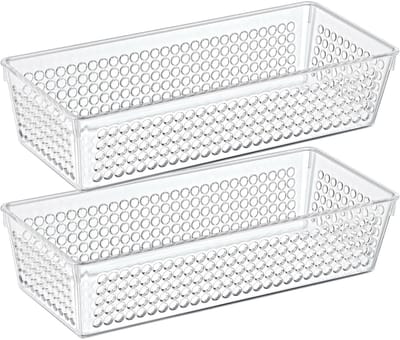 Storage Solutions Organizer/opbergmandje - 2x - kunststof - transparant - 1.9L - 26 x 11 x 6 cm