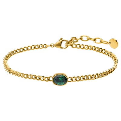 Lucardi - Dames Stainless steel armband met geboortesteen zirkonia voor dames - Armband - Staal - Goudkleurig - 20 cm