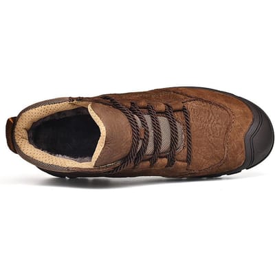 Casual Buitenschoenen Herfst en Winter Warm met Fluweel Waterdicht Antislip Noordoost Katoen Gewatteerde Schoenen Echt Leer Hoge Top Leren Schoenen Heren 45 black