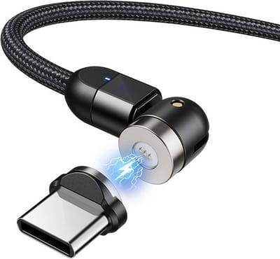 Maclean Magnetische USB C-kabel - 1 m gehoekte Energy MCE474 in zwart, ondersteunt snelladen 9V / 2A, 5V / 3A, nylon vlecht