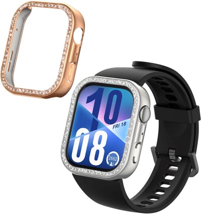 kwmobile 2x kunststof horloge rand bescherming geschikt voor Huawei Watch Fit 4 Beschermhoes - Glitter beschermhoesje zilver / roségoud