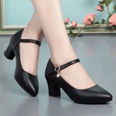 Moeder Schoenen Zacht Leer Dames Schoenen Middelhoge Hak Antislip Werkschoenen Dansen met Cheongsam Eén Knop Middelhoge Hakken Dames Enkele Schoenen 40