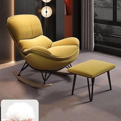 Schommelstoel met poef - Comfortabele fauteuil - Ontspannen in huis - Ergonomisch ontwerp - 200 kg draagvermogen - Geel