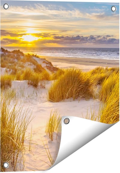 Gards Tuinposter Strand en Duinen tijdens Zonsondergang - 40x50 cm - Tuindoek - Tuindecoratie - Wanddecoratie buiten - Tuinschilderij