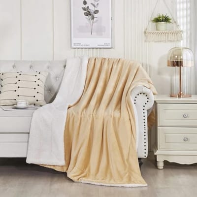 Livano Deken - Pluche - Wollen - Dekentje - Fleece - Plaid - Knuffeldeken - Bank Deken - 1 Persoons - Beige