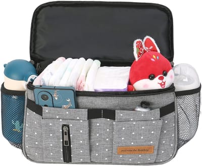 Kinderwagen Organizer met Rits, Grote Opbergtas met Schouderriem voor Luiers en Babyaccessoires