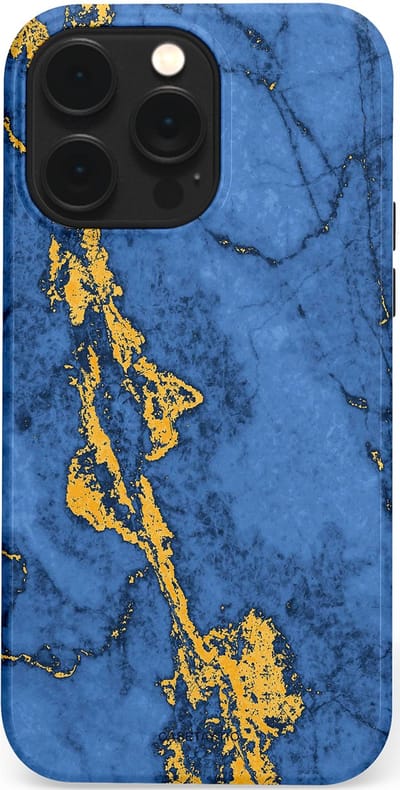 Casetastic hoesje geschikt voor Apple iPhone 14 Pro Max - MagSafe - Dubbellaagse bescherming - Koninklijk Marmer - Fashion Case - Blauw Goud