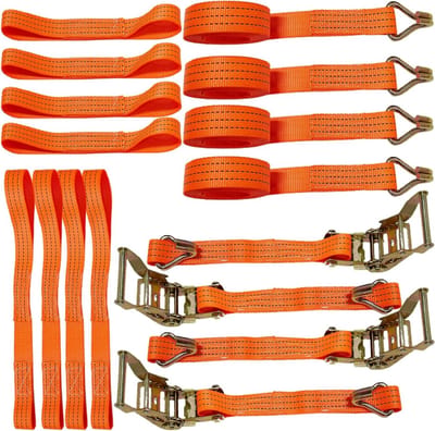 4 Car Transport Straps van 3 m met 35 mm Bevestigingsriem, 2,000 DaN voor Veilige Transport van Auto's, Vrachtwagens en Aanhangers