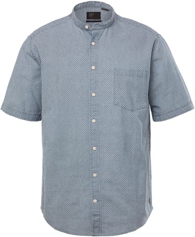 JP 1880 - Heren - Overhemd korte mouwen minimalistische print opstaande kraag - Licht blauw denim - Maat XXL