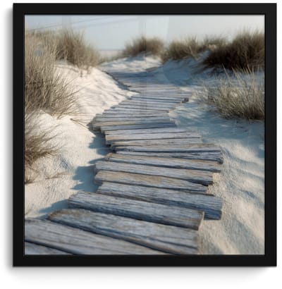 Poster in lijst - Fotolijst 40x40 cm - Posters - Pad - Planken - Duinen - Gras - Posterlijst zwart - Decoratie - Wanddecoratie woonkamer - Muurdecoratie slaapkamer