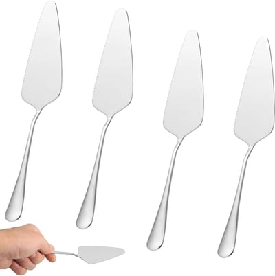 Taartschep roestvrij staal, taartmes, taartmes, taartschep, metalen taartschep met gekartelde randen, taartspatel voor keuken, thuis, restaurants, feesten (zilver)