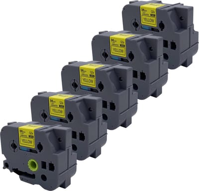 DULA Brother Compatible label tape- Tze-661 - 5 cassettes - Brother P-Touch - Zwart op geel - 36mm x 8m