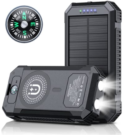 Solar Powerbank 20.000 mAh – 15W - 3 Apparaten tegelijk - Magnetisch – Draadloos opladen - Zonne-energie & Led Zaklamp – outdoor- Camping - Noodpakket –