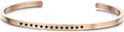 Key Moments 8KM-B00396 - Stalen open bangle met tekst - sterren - zirkonia - one-size - cadeau - rosékleurig
