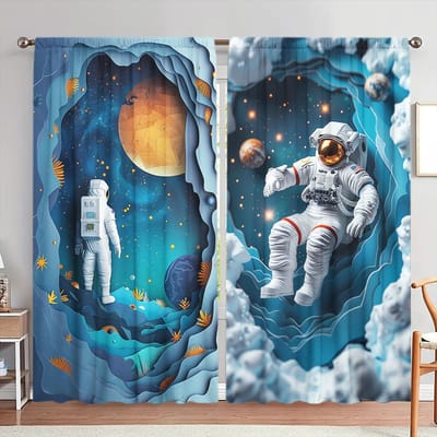 2 stuks Astronaut de Ruimte in Bedrukte Gordijn voor Huisdecoratie - Tunnelzak Raambekleding voor Slaapkamer, Kantoor, Keuken, Woonkamer 52.5cmX116cm X 2pcs black