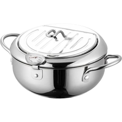 Frituurpan Japanse Tempura Frituurpan Roestvrij staal Kleine frituurpan met thermometer en olie 20cm zilver