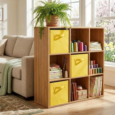 Vouwbare Opbergdozen van Stof, Organisatie Cubes voor Kasten en Speelgoedopslag, Set van 6 (Geel)