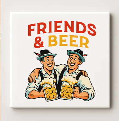 Vrienden & Bier Tegel – 15x15cm Grappige Drinkmaatjes Keramische Wanddecoratie | Perfect Cadeau voor Bierliefhebbers & Kroegdecoratie