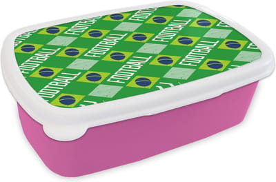 Broodtrommel Roze - Lunchbox - Brooddoos - Brazilië - Voetbal - Patronen - 18x12x6 cm - Kinderen - Meisje